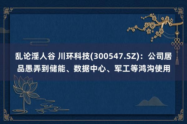 乱论淫人谷 川环科技(300547.SZ)：公司居品愚弄到储能、数据中心、军工等鸿沟使用