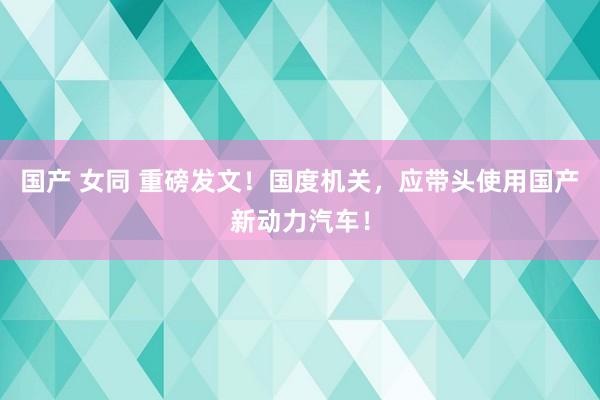 国产 女同 重磅发文！国度机关，应带头使用国产新动力汽车！