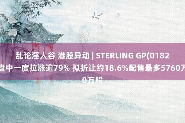 乱论淫人谷 港股异动 | STERLING GP(01825)盘中一度拉涨逾79% 拟折让约18.6%配售最多5760万股