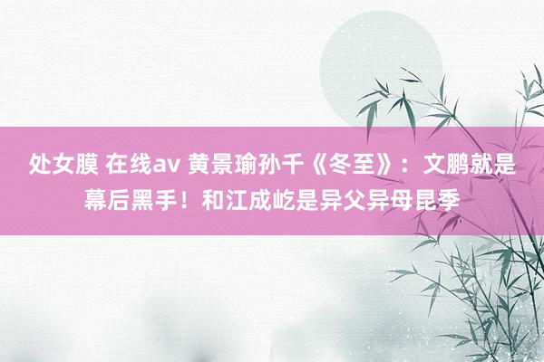 处女膜 在线av 黄景瑜孙千《冬至》：文鹏就是幕后黑手！和江成屹是异父异母昆季