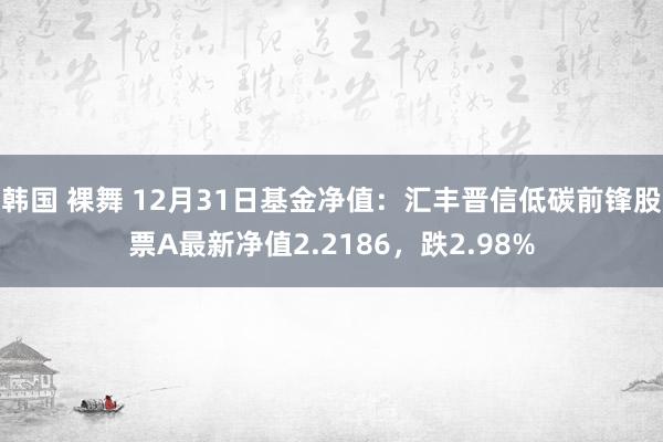 韩国 裸舞 12月31日基金净值：汇丰晋信低碳前锋股票A最新净值2.2186，跌2.98%