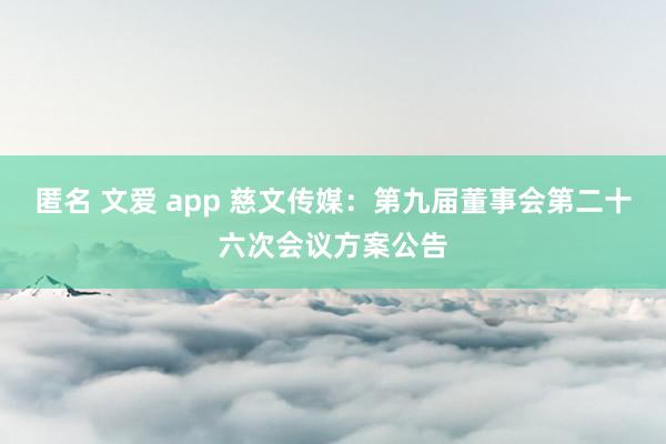 匿名 文爱 app 慈文传媒：第九届董事会第二十六次会议方案公告